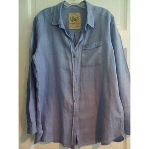 Manufacture de Lin blue linen buttonfront blouse womens L shirt Lagenlook beach